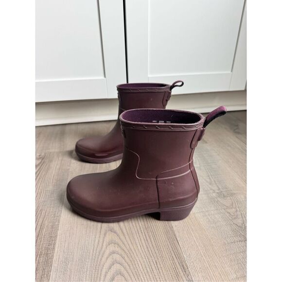HUNTER Refined Low Heel Ankle Matt Boot Oxblood Size 5 Rainboots - Picture 4 of 10